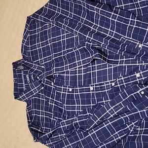 EUC Chaps Dress Shirt Blue White Plaid 3XLT Stretch Easy Care